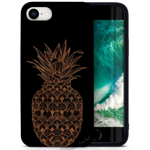Case Yard Wooden Case for iPhone-SE Soft TPU Silicone cover Slim Fit Shockproof Wood Protective Phone Cover for Girls Boys Men and Women Supports Wireless Charging Ornamental Pineapple Design