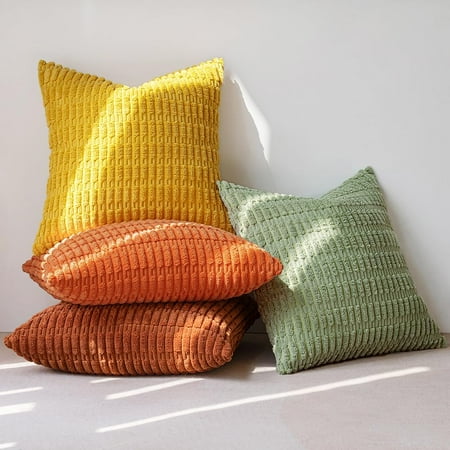 

MIULEE Pack of 2 Corduroy Decorative Throw Pillow Covers 16x16 Inch Soft Boho Striped Pillow Covers Modern Farmhouse Home Decor for Sofa Living Room Couch Bed Orange Green