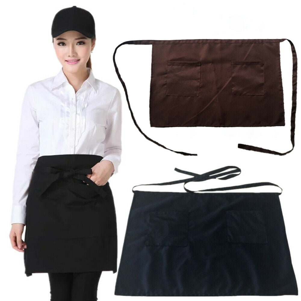 Black Short Waist Bow Pocket APRON for Bar Cafe Pub Waiter Waitress Barista