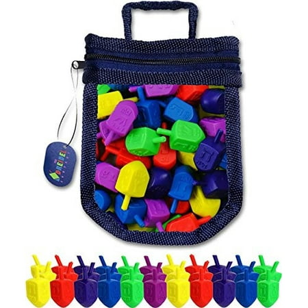Plastic Dreidel - Hanukkah Dreidel Game 25 Plastic Dreidels With Game Play Instructions including Reushle Draydel Shaped Bag