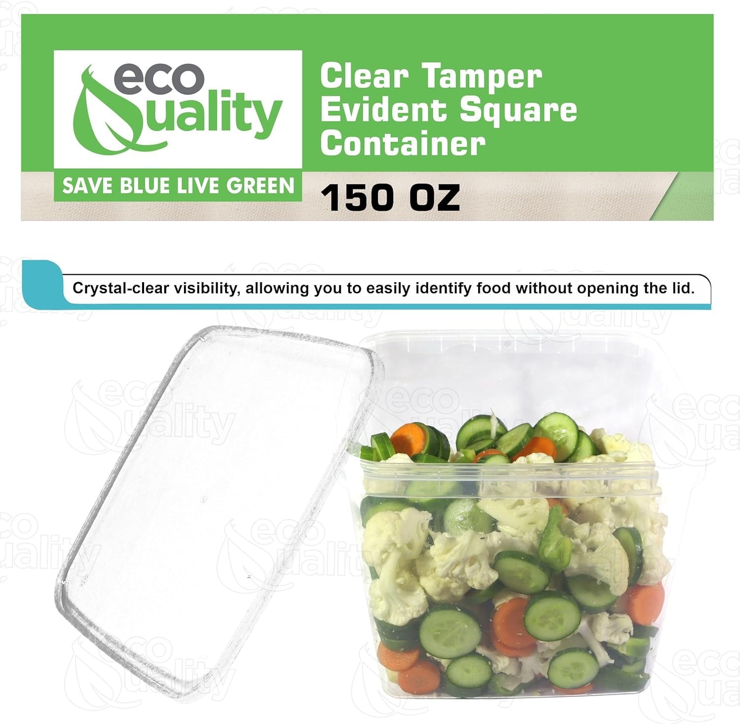 150 oz Square Clear Stackable Deli Containers with Airtight Tamper-Proof Lids, BPA-Free Plastic Food Storage, Microwave, Freezer Safe, Meal Prep, Takeout Containers for Kitchen, Restaurants (10)