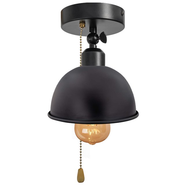 FSLiving RV Adjustable Wall Light with Zipper Switch 12V Black Decorative Light RV Ceiling Light Iron Shade Hallway Light Fixtures Ceiling Mount Industrial Semi Flush Mount for RV Camper - 1 Light