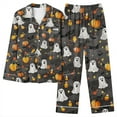 thumbnail image 5 of Enjoytime Sleep Sets for Women Halloween Printed Lapel Long Sleeve Button Down Blouse Loose Pants Ghost Loungewear Trendy Casual Soft Pajama Set, 5 of 6