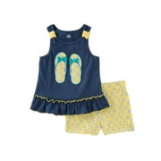 Kids Headquarters Infant Girls Set Flip-Flop Shirt & Flower Shorts Outfit 24m