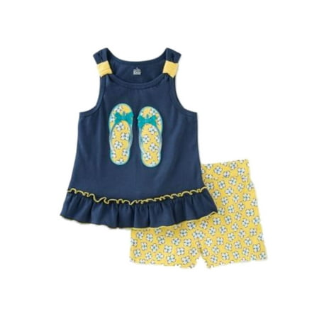 Kids Headquarters Infant Girls Set Flip-Flop Shirt & Flower Shorts Outfit 24m