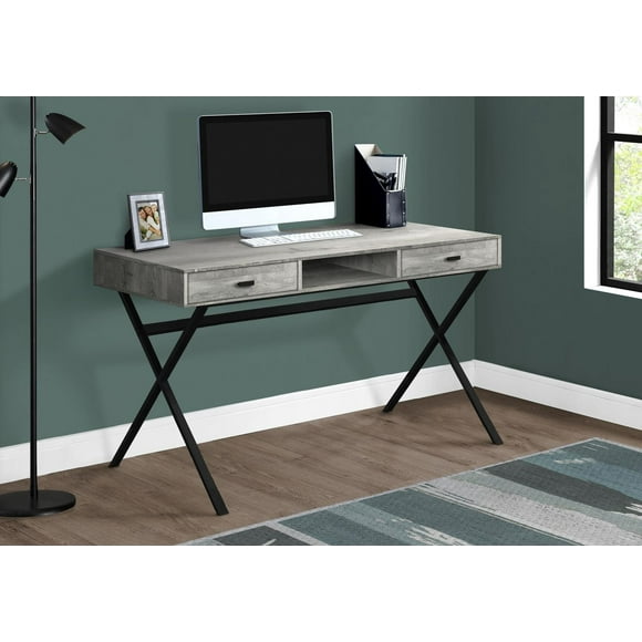 Monarch Specialties Computer Desk, Home Office, Laptop, Storage Drawers, 48"l, Work, Metal, Laminate, Grey, Black, Contemporary, Modern