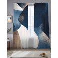 thumbnail image 2 of Abstract Geometric Sheer Curtains 108 Inch Long 2 Panels, Dynamic Blue Gold Art Light Filtering Rod Pocket Curtains, Sheer Voile Drapes for Living Room Bedroom, 52"x108", 2 of 8
