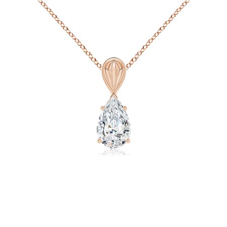 ANGARA IGI Certified Solitaire Lab Grown 1 Ct Diamond Pendant for Women in 14K Rose Gold (Size-9×5.5mm|Color-F-G|Clarity-VS) | April Birthstone Anniversary Jewelry Gift for Women | Diamond Necklace