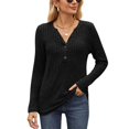 thumbnail image 1 of Tops de manga larga para mujer, jerséis casuales con cuello en V, túnica de punto ligera y lisa con botones para mujer (M), color negro, 1 of 4