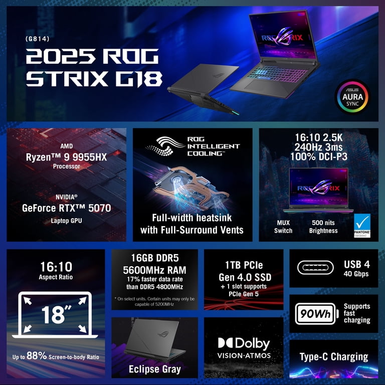 ASUS ROG Strix G18 Gaming Laptop, 18” WQXDA 240Hz, AMD Ryzen 9