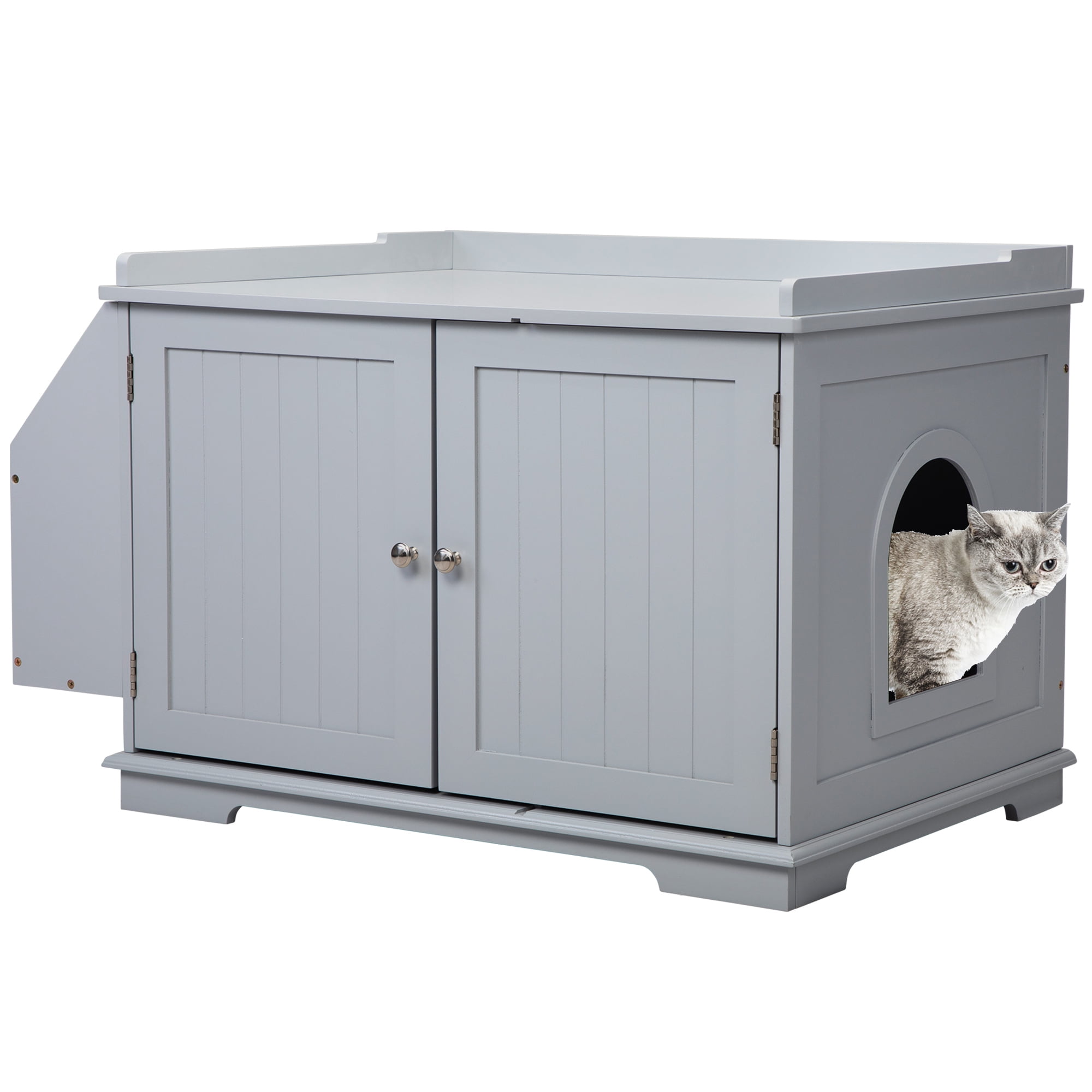 Pefilos 33" Large Cat Litter Box Enclosure Furniture, Wooden Washroom Cat House for Living Room, Bedroom, Bathroom with Magazine Rack, Gray Pefilos 33" Large Cat Litter Box Enclosure Furniture, Wooden Washroom Cat House for Living Room, Bedroom, Bathroom with Magazine Rack, Gray