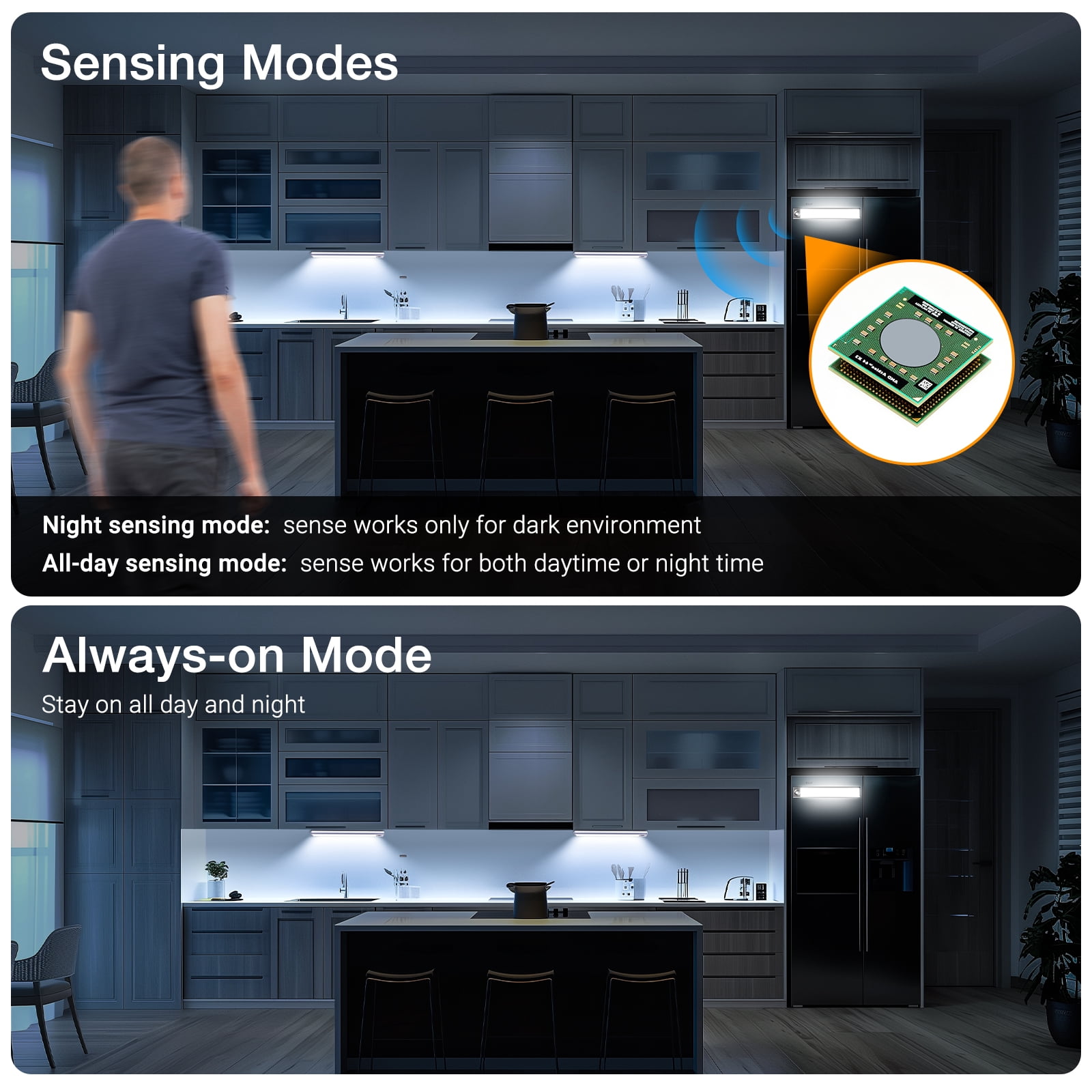Under Cabinet Lights, Rechargeable Closet Lights with 3 Color Temperatures Dimmable 3 Modes, Motion Sensor Light Indoor with Magnetic, Wireless Under Counter Lights for Kitchen, Stairs