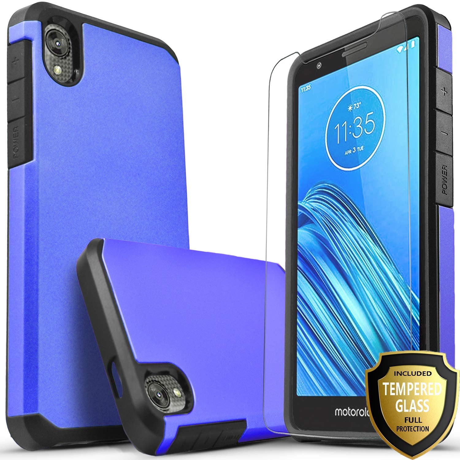 2Pack Blue LeYi Compatible with Moto E6 Phone Case Military-Grade Shockproof Built-in Kickstand Car Mount Phone Cover Case for Moto E6 Motorola E6 Case with Tempered Glass Screen Protector