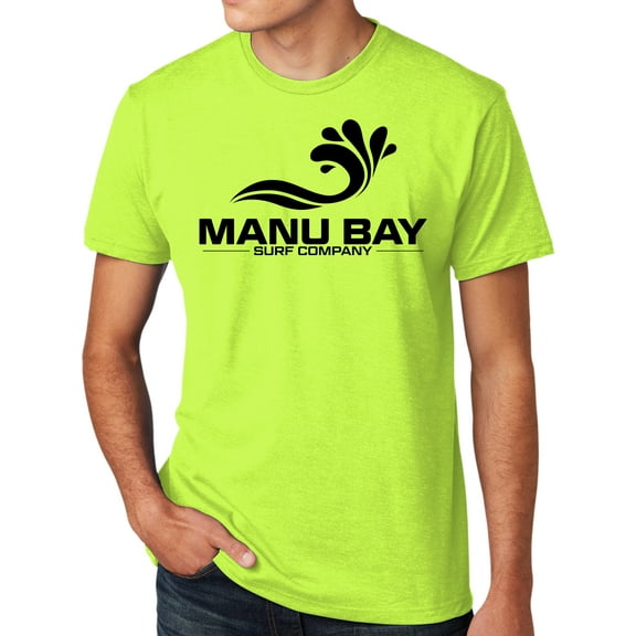 Manu Bay Surf Company BLACK LOGO Mens High Visibility Surfing T-shirt, Large Neon Yellow