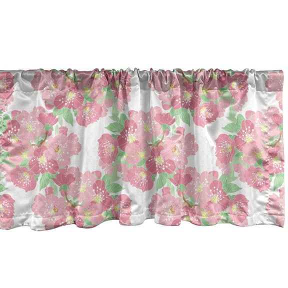 Ambesonne Cherry Blossom Valance Pack of 2, Symbolic Bloom, 54"X12", Pale Green Dried Rose