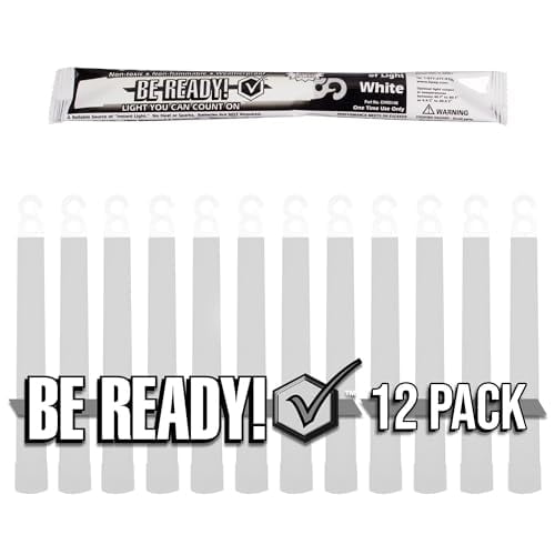 Be Ready - Industrial 12 Hour Illumination Emergency Safety Chemical Light Glow Sticks 12 Pack - White