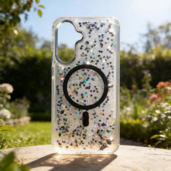 For Samsung Galaxy A07 Phone Case,Compatible with Wireless Charging,Bling Glitter Sequins Back Design,Dazzling Cute Cover,Shockproof Ultra Slim Anti-fall Drop Protection,Rugged Phone Case,Black