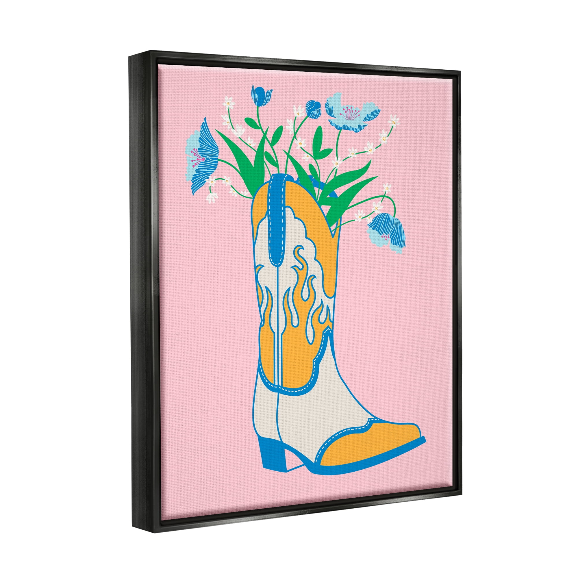 Stupell Industries Pastel Cowgirl Boot Botanical & Floral Painting Black Floater Framed Canvas Art Print Wall Art, 17 x 21