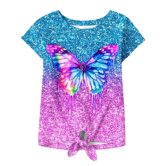 Lanbubble Girls Graphic T-Shirt Tie Dye Kids Short Sleeve Tee Shirt Tie Front Tops 7-12 Years
