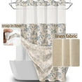 thumbnail image 4 of No Hook Shower Curtain with Snap in Liner Blue Floral Cotton Linen Cottagecore Shower Curtain for Bathroom 72" W x 75" L, 4 of 7
