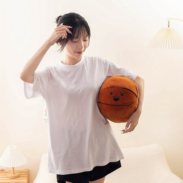 Almohada De Baloncesto, Redonda, Decorativa, De Poliéster, Suave Y Rellena, En Marrón Y Blanco. Antideslizante Y Duradera Para Un Descanso Cómodo. Ideal Para Adolescentes.,Vsgery