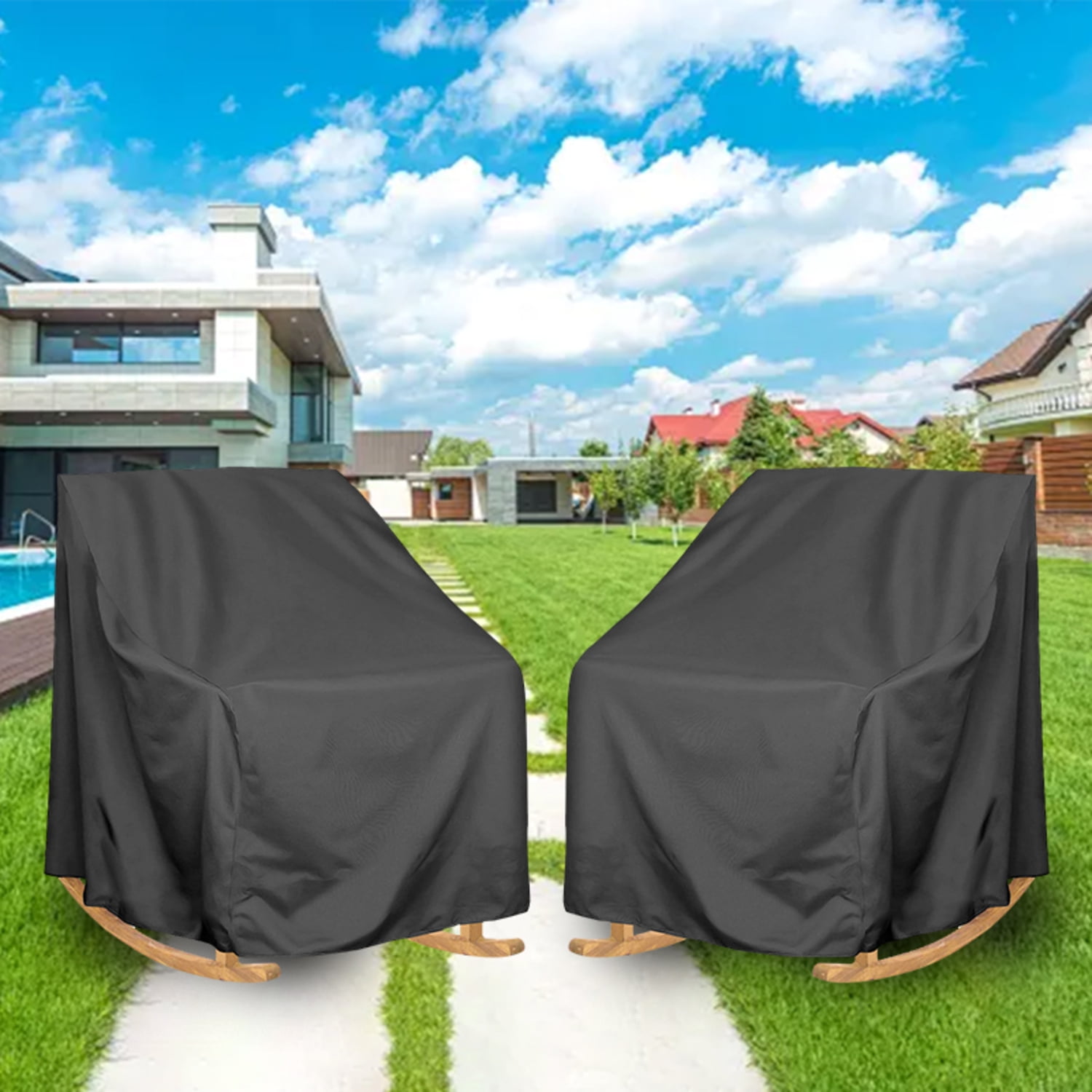 OPTUTUS 2-Pack Patio Rocking Chair Covers, 35 x 38 x 29 Inches Waterproof Oxford Fabric Chair Furniture Covers