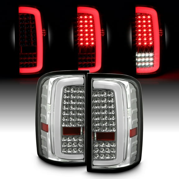 AKKON - Fits 2014-2018 GMC Sierra 1500 15-19 2500HD / 3500HD Full LED [C-Tube] Chrome Tail Lights Brake Lamps Pair Left   Right