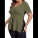 thumbnail image 2 of Blusas de Talla Grande para Mujer, Informales, con Cuello en V, Corta y Dobladillo Dividido, para Verano Verde XL, 2 of 8