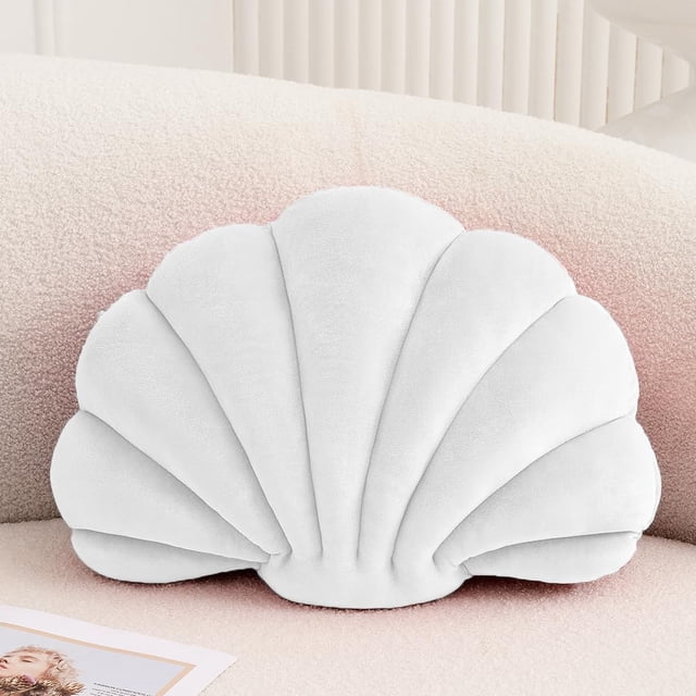 Cojín decorativo XIAIJIA con forma de concha, color blanco, 36 x 28 cm