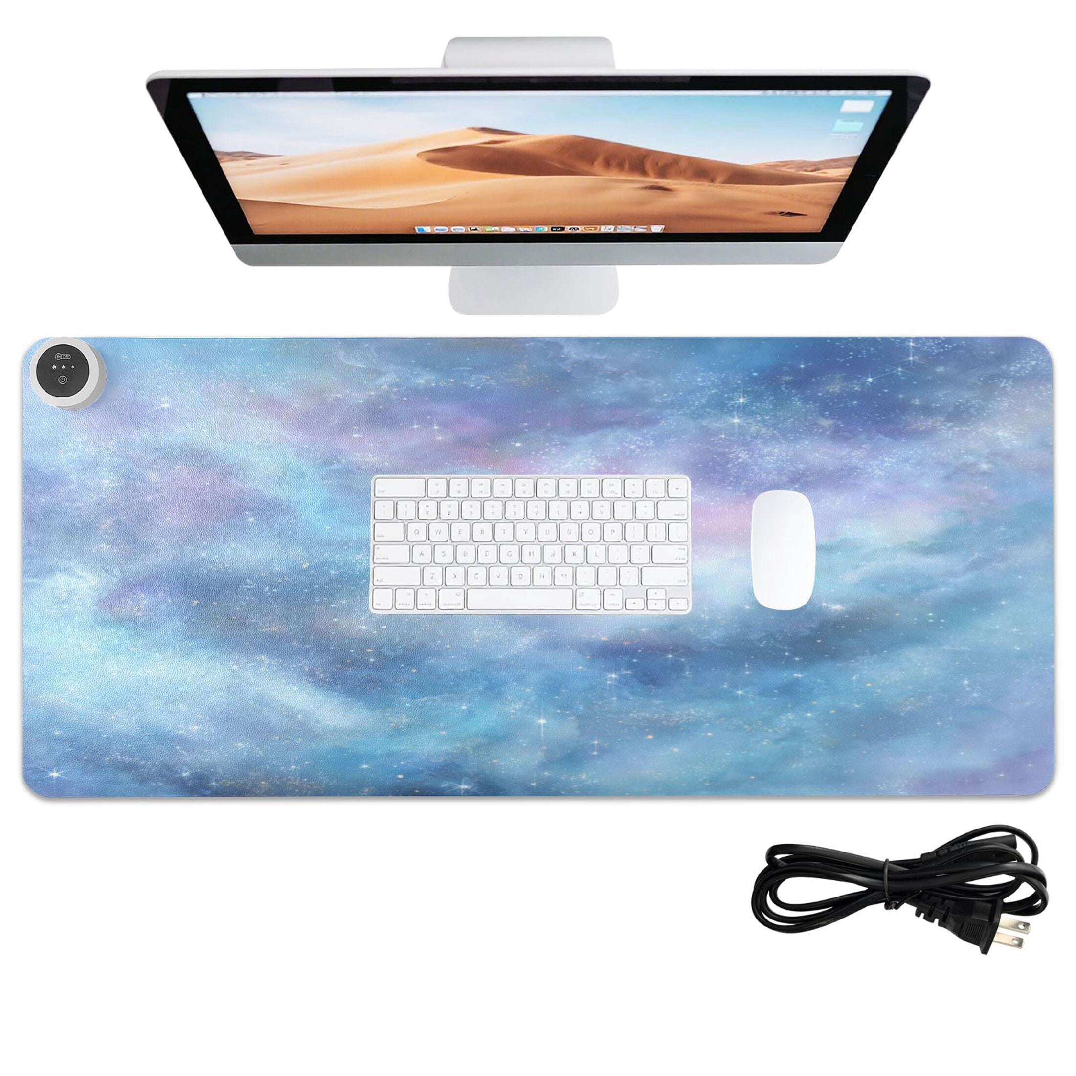 Large Heated Desk Mat Mouse Pad 31.5"x13"PU Leather Graphene Heating Desk Warmer with 3 Temperature Settings 110V US Plug Non-Slip Warm Pad for Home, Office, and Gaming Seamless Cosmic Texture Design