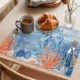 thumbnail image 3 of Blue Red Seahorse Coastal Placemats Set of 6 Retro Beach Coral Nautical Place Mats Indoor Wipeable Table Mats Washable Cloth Dining Table Placemats for Kitchen Holiday Party Home Decor 13x19 Inch, 3 of 9