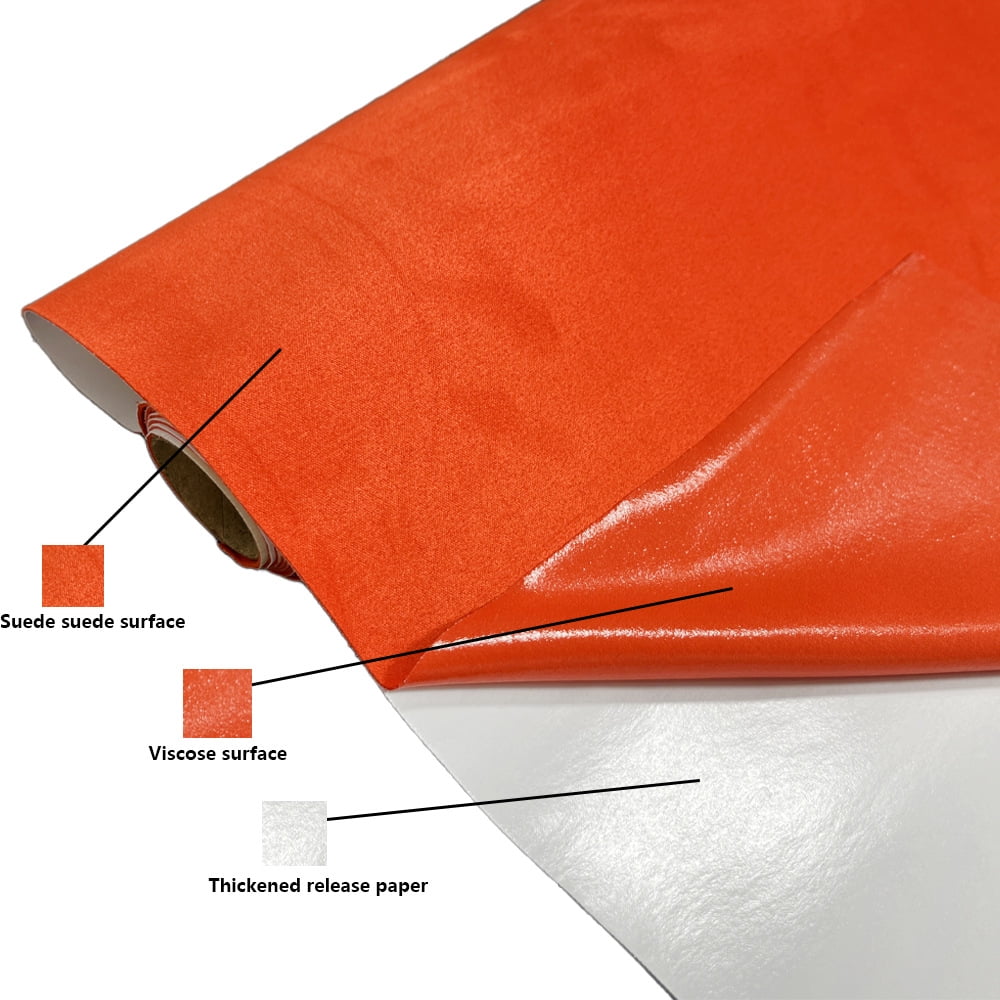 Firefly Hope 1 Piece 118.1*19.7in Self-Adhesive Faux Suede Material, Durable Sticky Fabric for Car Interior Decoration, Furniture & DIY Craft Refurbishing, Orange Yellow