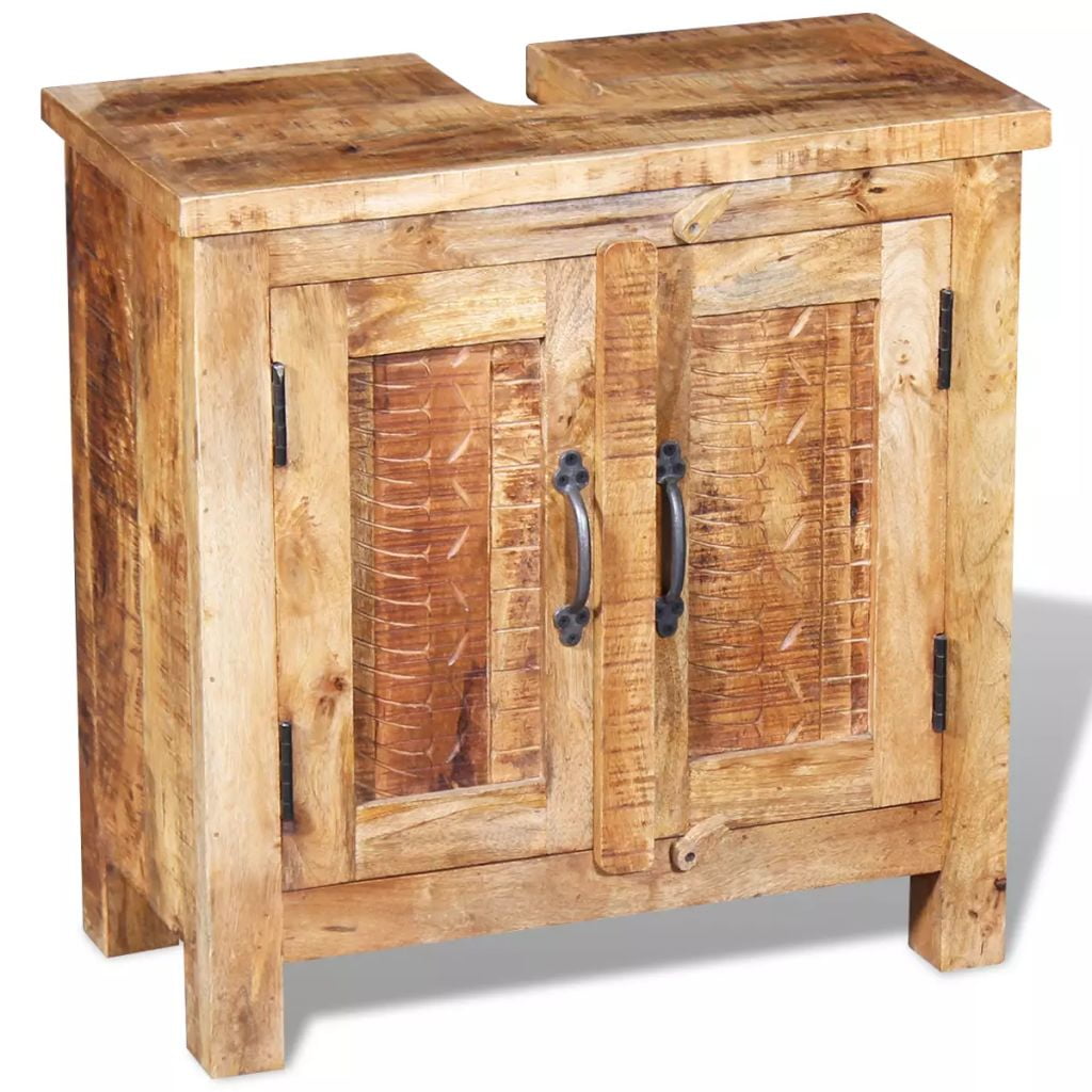 Kepooman Bathroom Solid Mango Vanity Cabinet Set with 2 Doors & Mirror, Brown Kepooman Bathroom Solid Mango Vanity Cabinet Set with 2 Doors & Mirror, Brown