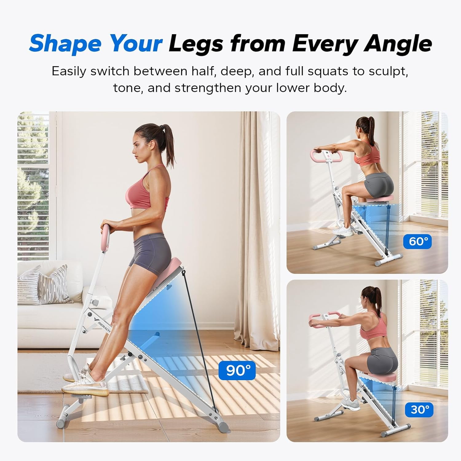2 in 1 Squat Rowing Machine, Foldable Full Body Workout Equipment with LCD Display & Resistance Bands