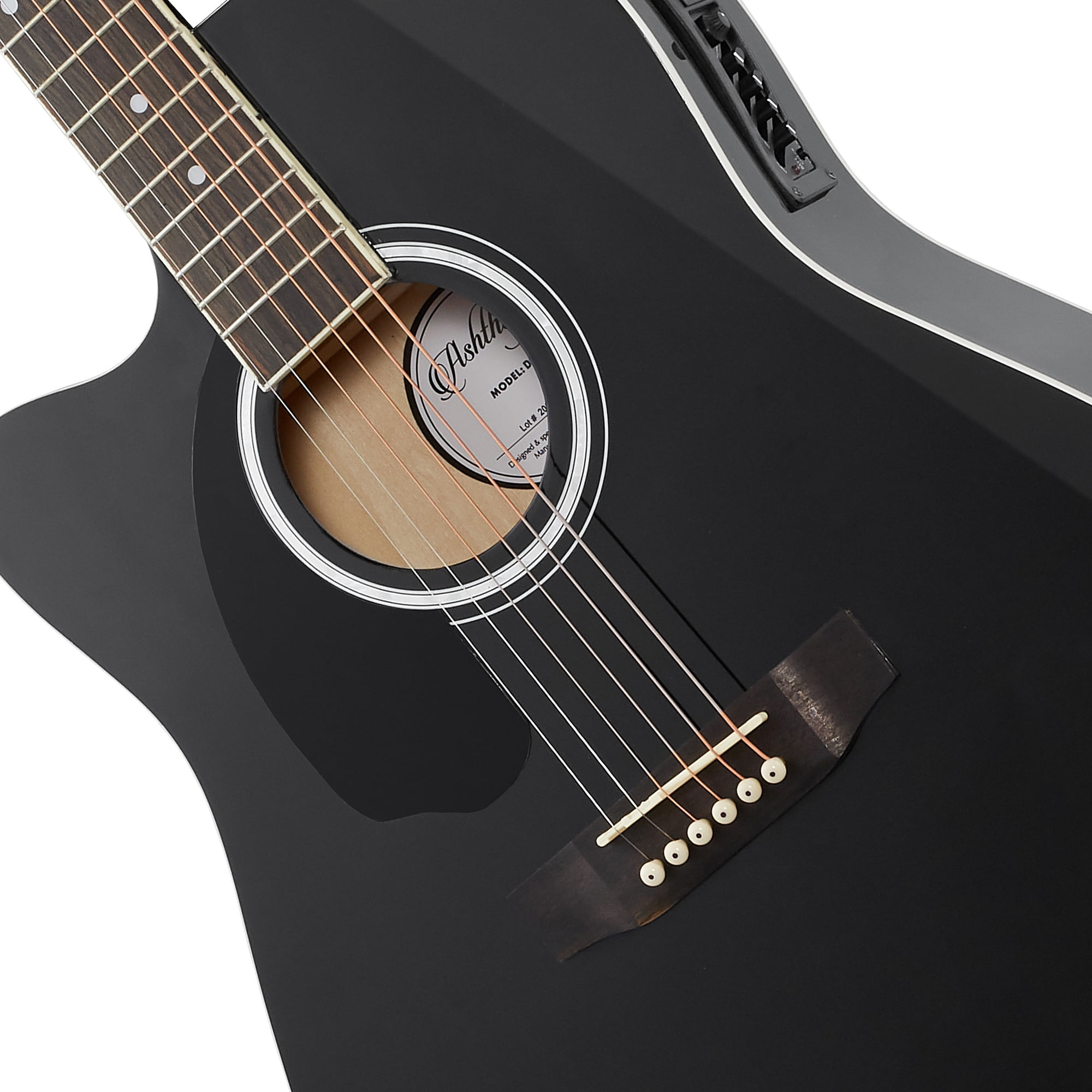 Ashthorpe Left Handed Cutaway Dreadnought Acoustic Electric Guitar with 10-Watt Amp, Black