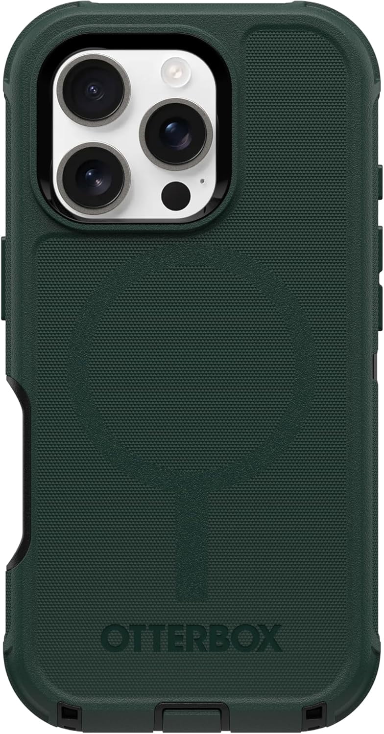 OtterBox iPhone 16 Pro (Only) Defender Series MagSafe Case - Cinder Cashew (Green & Black) - Case Only - Built-in Magnets - Screenless, Rugged & Durable, with Port Protection, Non-Retail Packaging