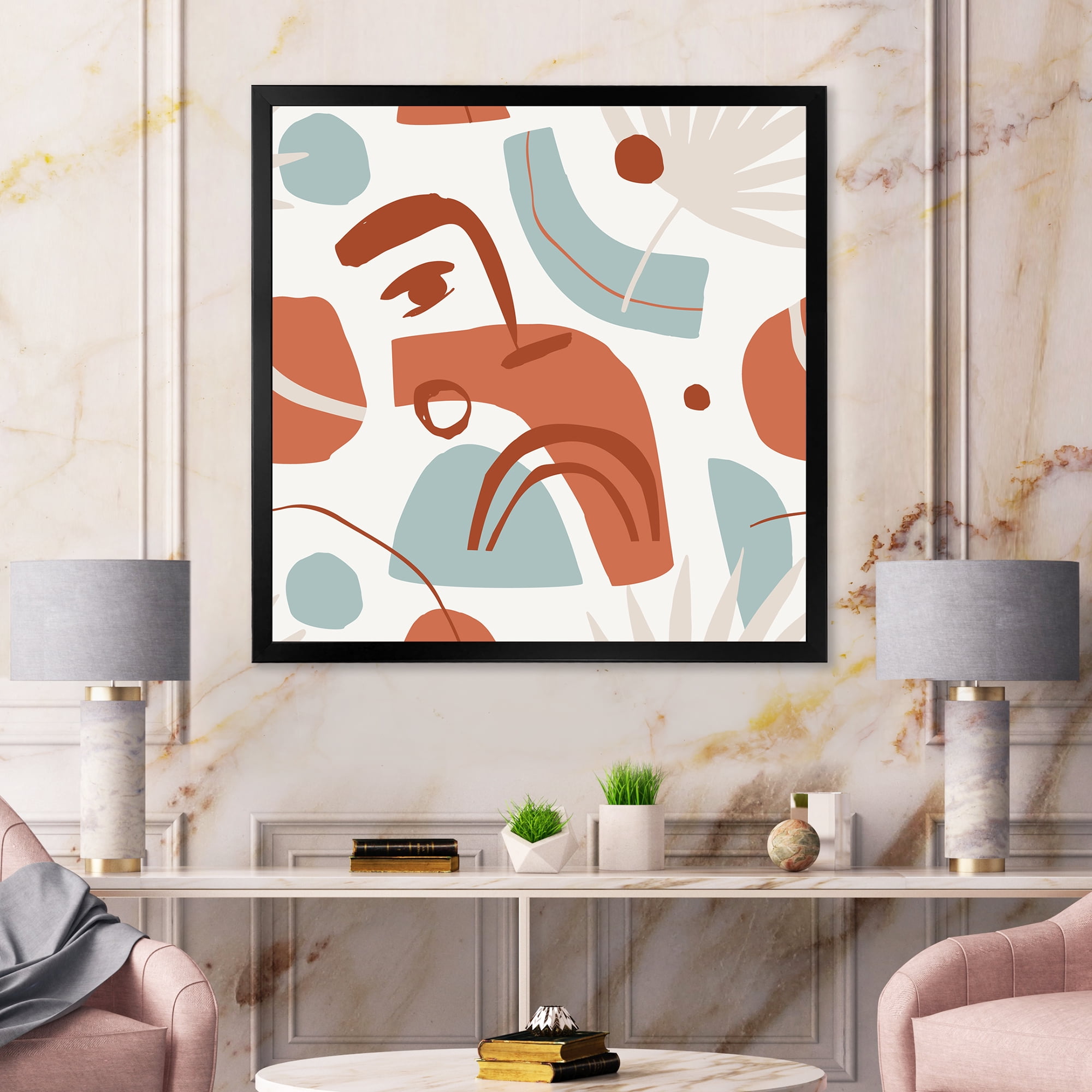 Designart 'Tropical Palm Leaves With Geometrical Shapes' Modern Framed Art Print