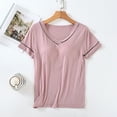 thumbnail image 2 of Besolor Womens Pajama Tops with Built in Bras V Neck Short Sleeve Sleep Shirts Casual Summer Tees Loungewear Sleepwear, 2 of 7