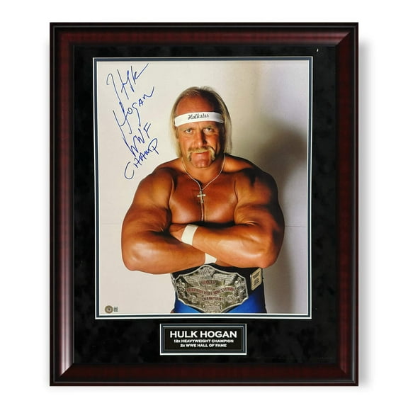 Hulk Hogan WWE Autographed 16x20 Photo w/ WWF Champ Inscription Framed To 23x27 Beckett