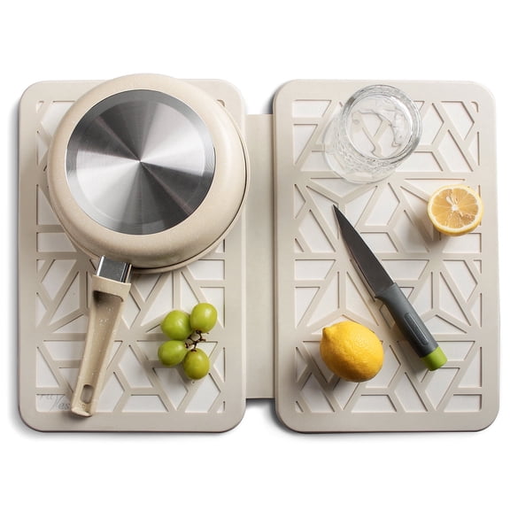 FaRest Stone Dish Drying Mat, Quick-Drying Foldable Kitchen Pad with Silicone Webbing, Beige