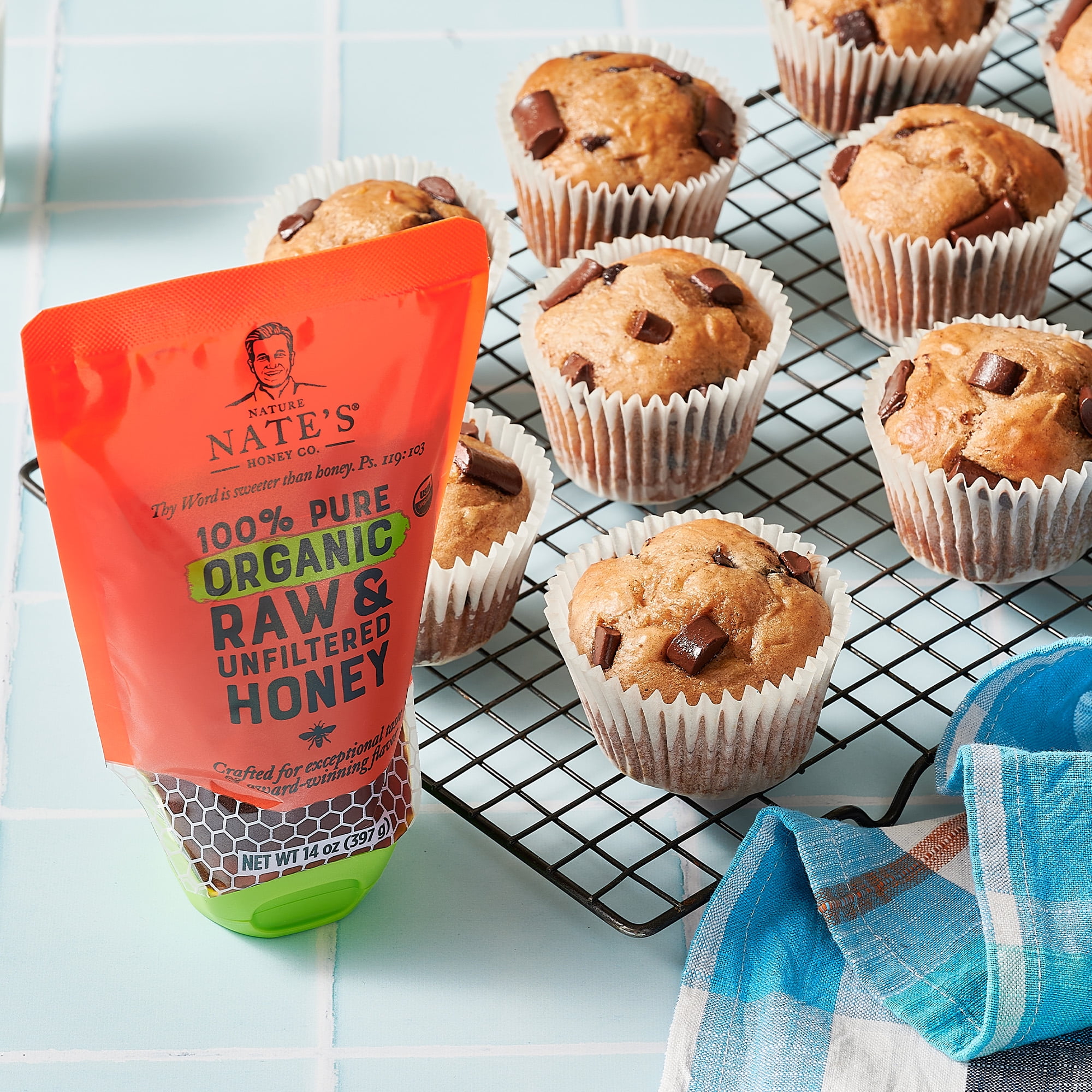(2 pack) Nate's Organic Honey: 100% Pure, Raw, and Unfiltered Honey Pouch, 14 fl oz Gluten-Free Honey