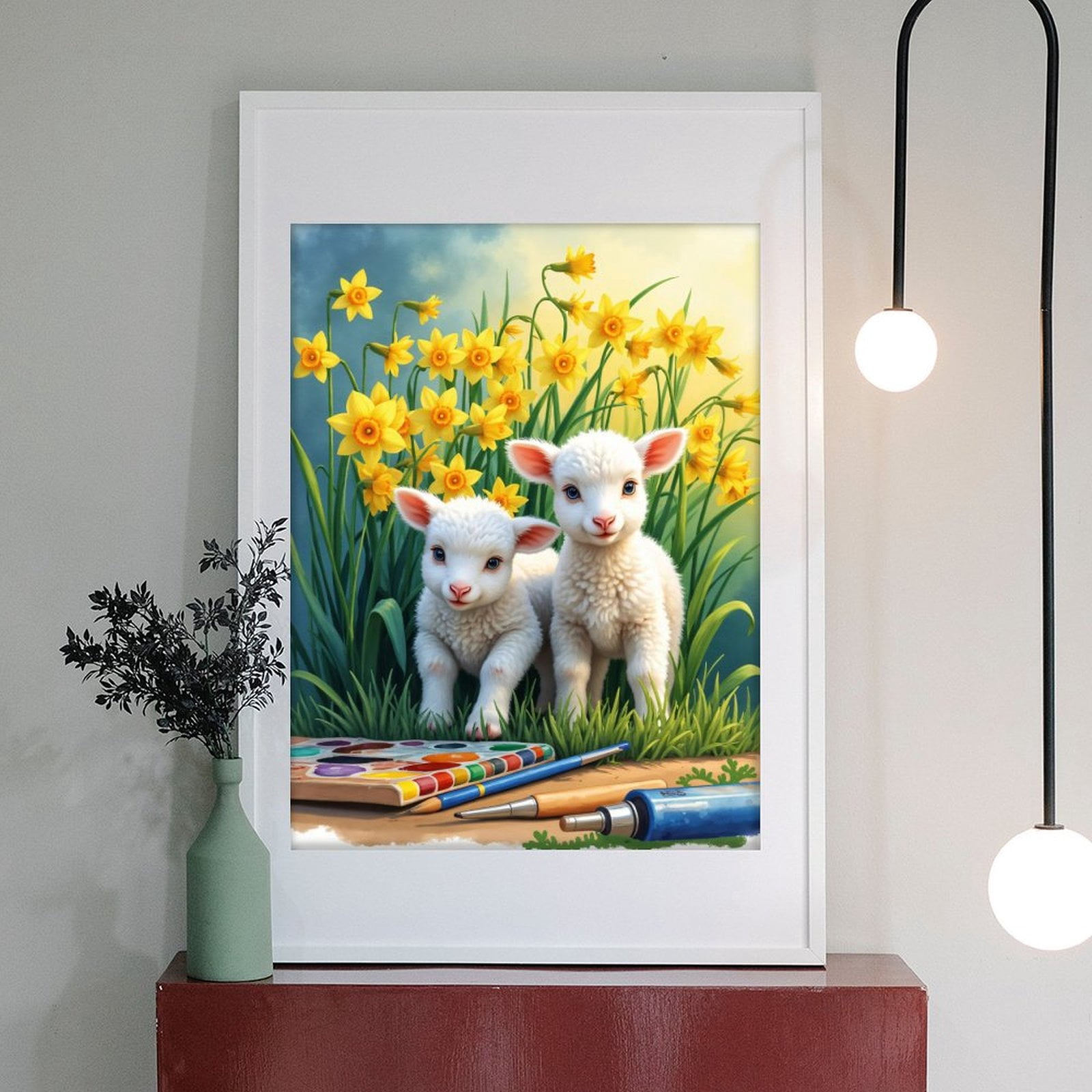 Diamond Art Kit for Adults, Lambs Daffodils Art Supplies Painting Diamond Painting for Adults Beginners, DIY Diamond Art Painting Kits, 5D Diamond Painting Crafts for Home Decor 12x16 Frameless