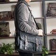 thumbnail image 7 of New Wax Canvas Splicing Men's Real-Leather Bag Vintage Men's Single-Shoulder Bag Fashion Computer Messenger Bag for men (Dark Gray), 7 of 7