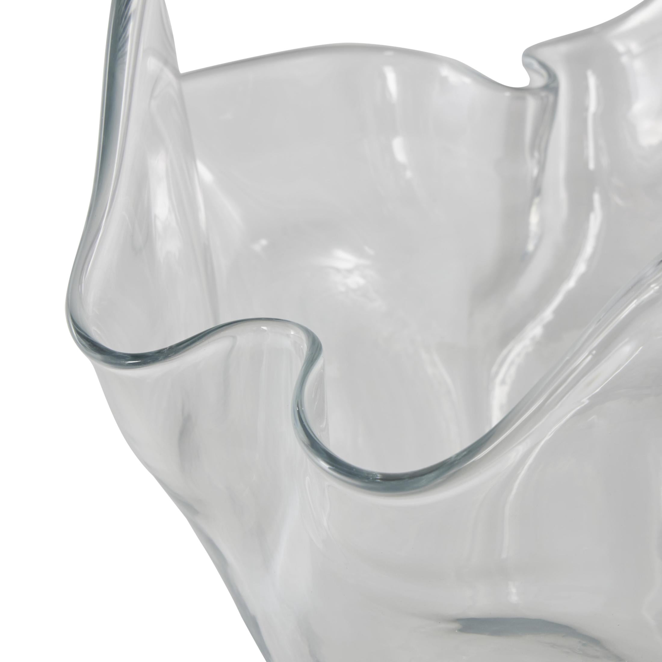 DecMode 18" Floral Tulip Inspired Glass Vase with Wavy Opening