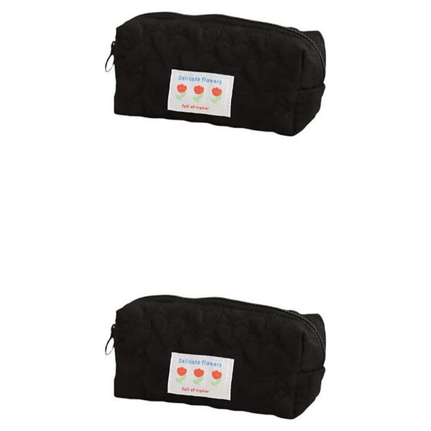 Matsuzay Estuche para lápices con almohada para niña, bolsas de cosméticos de gran capacidad, bolsas de papelería en forma de cubo, Negro 2Conjunto