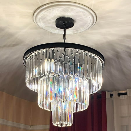 

Wellmet 7-Light 20 inch Crystal Chandelier 3-Tier Contemporary Modern Bathroom Chandeliers Adjustable Hanging Pendant Ceiling Light for Bedroom Entryway Dining Room Girls Room