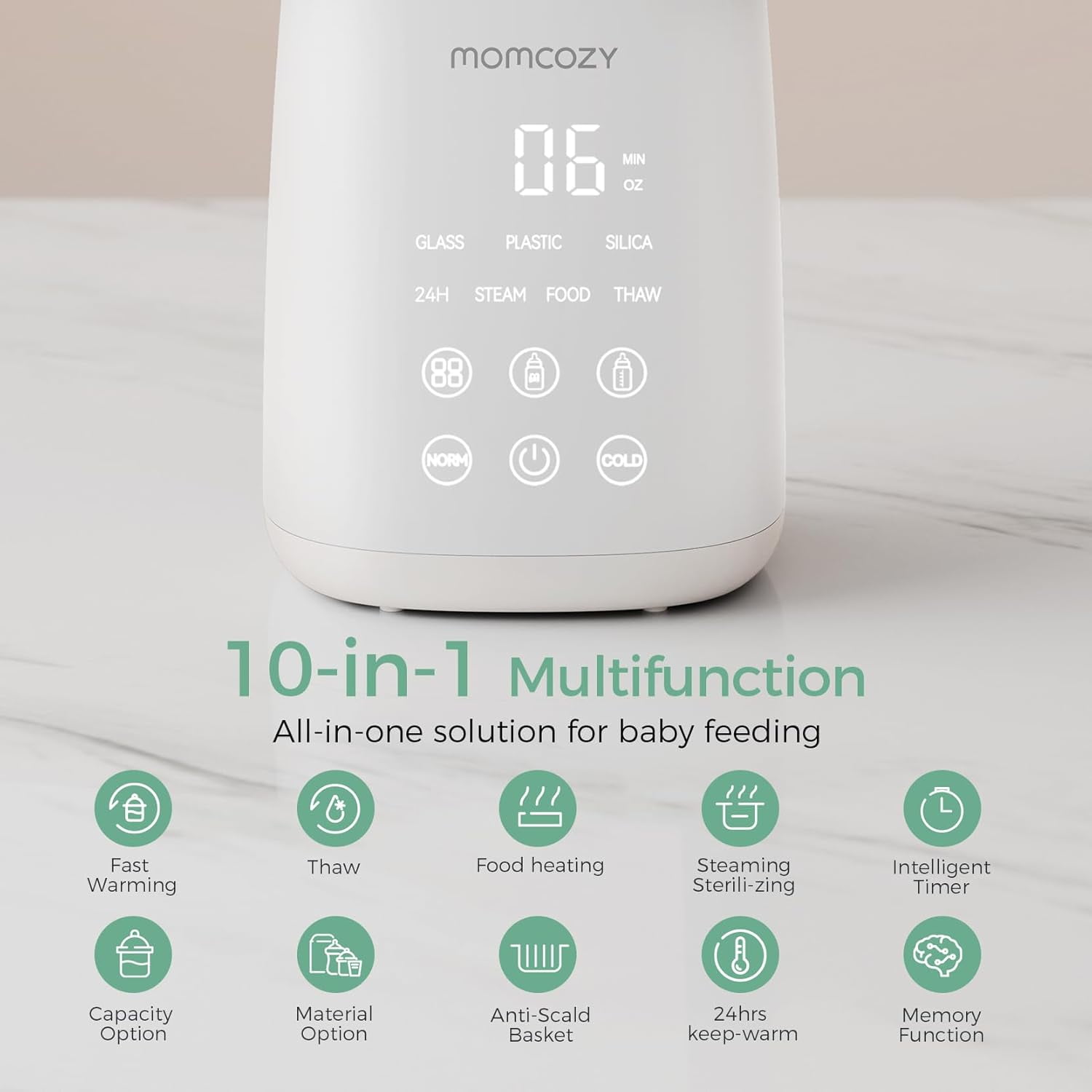 Momcozy Baby Bottle Warmer, 6-in-1 Baby Milk Warmer with Smart Temperature Control, Breastmilk Warmer, Fast Baby Food Heater, Steam Sterilizer