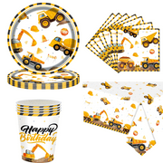 Taotanxi Construction Theme Birthday Party Decorations,24 Pcs Plates, Paper Cups, Tissue,Tablecloth Set Bo-ys Ki-ds Construction Excavator Birthday Party Supplies(24 Pcs Plates 7"/0844)