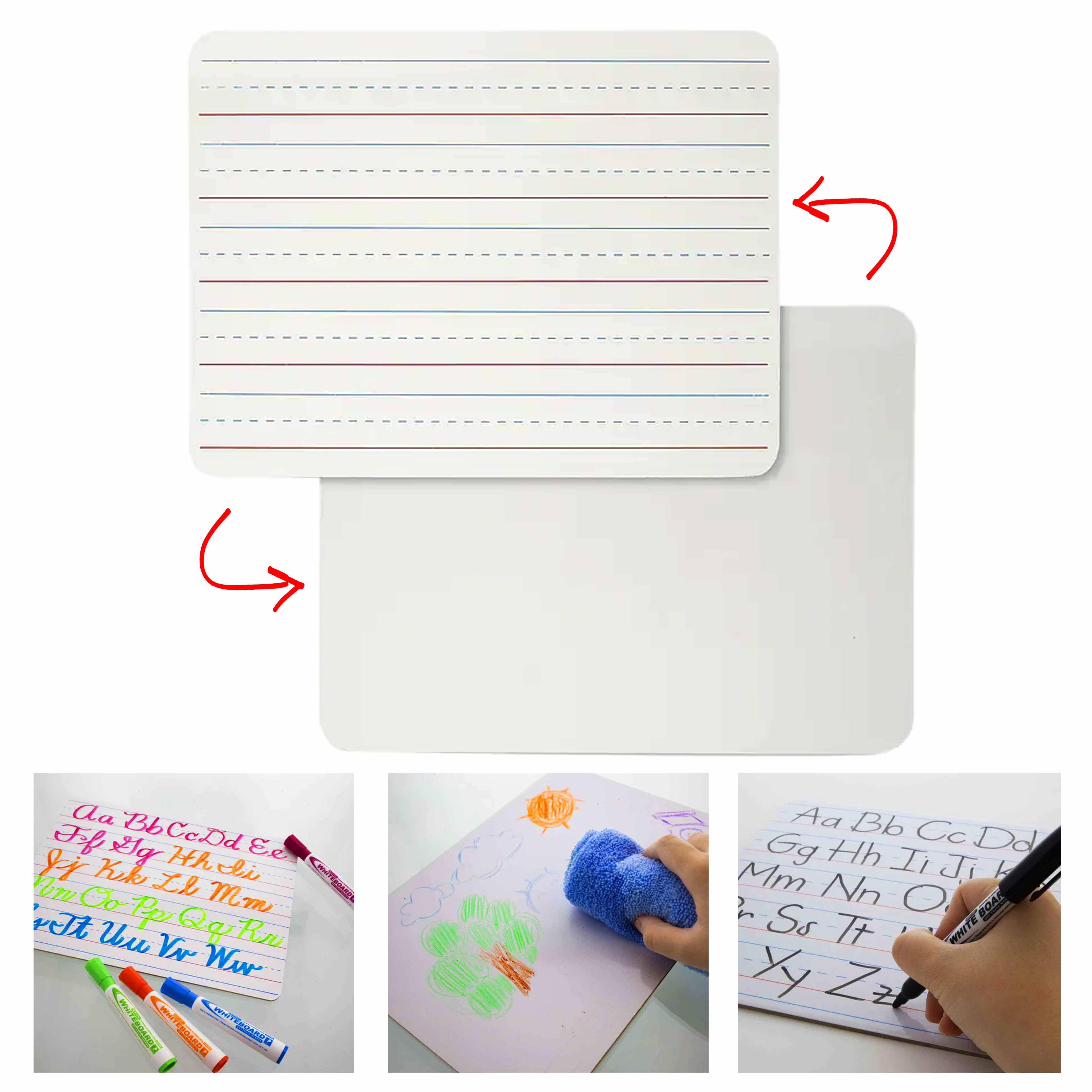 1 Pc BAZIC Double Sided Dry Erase Lap Board Whiteboard Ruled Blank Side