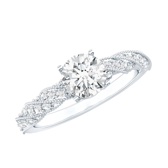 Rosec Jewels Certified Lab Grown Diamond Designer Engagement Ring - 6 MM - EF-VS Quality, 925 Sterling Silver, US 4.00